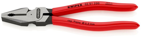 KNIPEX 02 01 200 Kraft-Kombizange mit Kunststoff überzogen schwarz atramentiert 200 mm