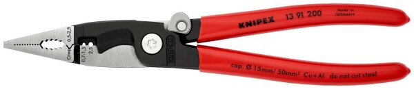 KNIPEX 13 91 200 SB Elektro-Installationszange mit Kunststoff überzogen schwarz atramentiert 200 mm