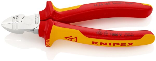 KNIPEX 14 26 160 Abisolier-Seitenschneider isoliert mit Mehrkomponenten-Hüllen, VDE-geprüft verchromt 160 mm