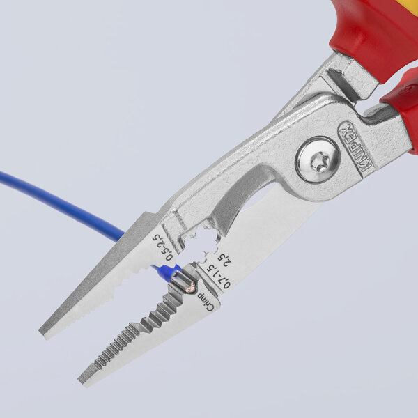 KNIPEX 13 86 200 Elektro-Installationszange isoliert mit Mehrkomponenten-Hüllen, VDE-geprüft verchromt 200 mm