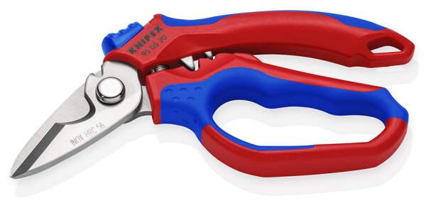 KNIPEX 95 05 20 SB Gewinkelte Elektrikerschere mit Mehrkomponenten-Hüllen, glasfaserverstärkt spiegelpoliert 160 mm
