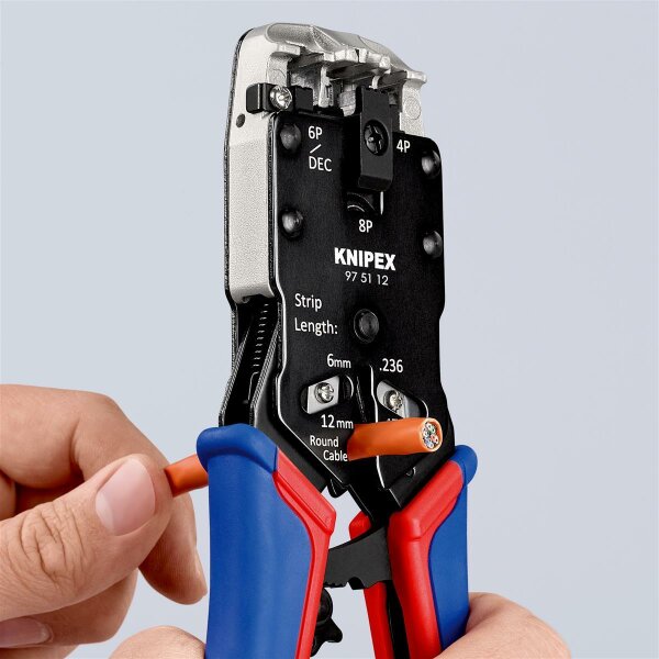 KNIPEX 97 51 12 SB Crimpzange für Westernstecker mit Mehrkomponenten-Hüllen brüniert 200 mm