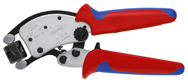 KNIPEX 97 53 19 Twistor® T Selbsteinstellende Crimpzange für Aderendhülsen mit drehbarem Crimpkopf mit Mehrkomponenten-Hüllen verchromt 200 mm