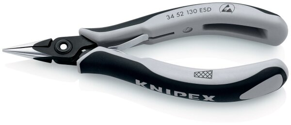 KNIPEX 34 52 130 ESD Präzisions-Elektronik-Greifzange ESD mit Mehrkomponenten-Hüllen brüniert 130 mm