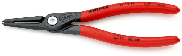 KNIPEX 48 11 J2 Präzisions-Sicherungsringzange für Innenringe in Bohrungen mit rutschhemmendem Kunststoff überzogen grau atramentiert 180 mm