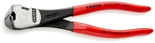 KNIPEX 67 01 200 Kraft-Vornschneider mit Kunststoff überzogen schwarz atramentiert 200 mm