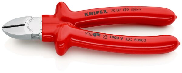 KNIPEX 70 07 180 Seitenschneider tauchisoliert, VDE-geprüft verchromt 180 mm