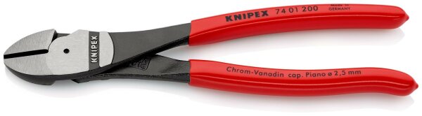 KNIPEX 74 01 200 SB Kraft-Seitenschneider mit Kunststoff überzogen schwarz atramentiert 200 mm
