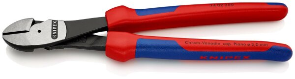 KNIPEX 74 02 250 SB Kraft-Seitenschneider mit Mehrkomponenten-Hüllen schwarz atramentiert 250 mm