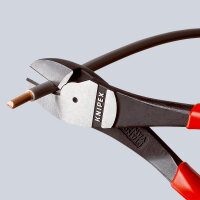 KNIPEX 74 02 250 T BK Kraft-Seitenschneider mit Mehrkomponenten-Hüllen, mit integrierter Befestigungsöse zum Anbringen einer Absturzsicherung schwarz atramentiert 250 mm