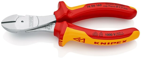 KNIPEX 74 06 160 SB Kraft-Seitenschneider isoliert mit Mehrkomponenten-Hüllen, VDE-geprüft verchromt 160 mm