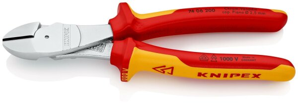 KNIPEX 74 06 200 SB Kraft-Seitenschneider isoliert mit Mehrkomponenten-Hüllen, VDE-geprüft verchromt 200 mm