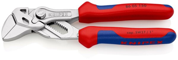 KNIPEX 86 05 150 SB Zangenschlüssel Zange und Schraubenschlüssel in einem Werkzeug mit Mehrkomponenten-Hüllen verchromt 150 mm