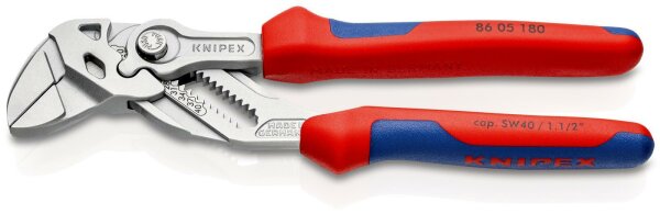 KNIPEX 86 05 180 SB Zangenschlüssel Zange und Schraubenschlüssel in einem Werkzeug mit Mehrkomponenten-Hüllen verchromt 180 mm