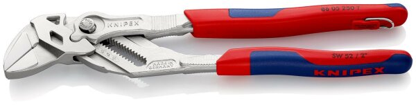 KNIPEX 86 05 250 T BK Zangenschlüssel Zange und Schraubenschlüssel in einem Werkzeug mit Mehrkomponenten-Hüllen, mit integrierter Befestigungsöse zum Anbringen einer Absturzsicherung verchromt 250 mm