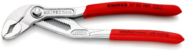 KNIPEX 87 03 180 Cobra® Hightech-Wasserpumpenzange mit rutschhemmendem Kunststoff überzogen verchromt 180 mm