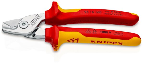 KNIPEX 95 16 160 SB StepCut® Kabelschere isoliert mit Mehrkomponenten-Hüllen, VDE-geprüft verchromt 160 mm