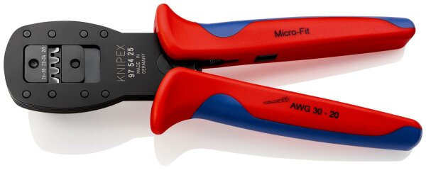 KNIPEX 97 54 25 Crimpzange für Miniaturstecker Parallelcrimp für Stecker der Serie Micro-Fit™ von Molex LLC mit Mehrkomponenten-Hüllen brüniert 190 mm