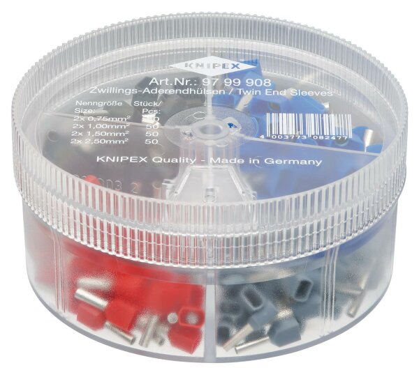 KNIPEX 97 99 908 Sortimentsboxen mit 200 Twin-Aderendhülsen 4-teilig