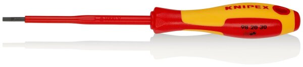 KNIPEX 98 20 30 Schraubendreher für Schlitzschrauben isolierender Mehrkomponenten-Griff, VDE-geprüft brüniert 202 mm
