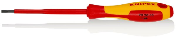 KNIPEX 98 20 35 Schraubendreher für Schlitzschrauben isolierender Mehrkomponenten-Griff, VDE-geprüft brüniert 202 mm