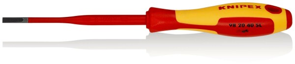 KNIPEX 98 20 40 SL Schraubendreher (Slim) für Schlitzschrauben isolierender Mehrkomponenten-Griff, VDE-geprüft brüniert 202 mm