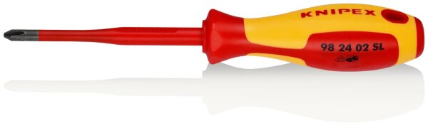 KNIPEX 98 24 02 SL Schraubendreher (Slim) für Kreuzschlitzschrauben Phillips® isolierender Mehrkomponenten-Griff, VDE-geprüft brüniert 212 mm