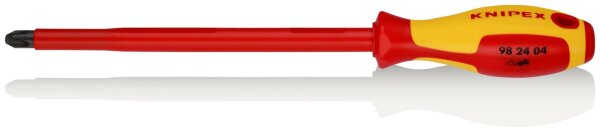 KNIPEX 98 24 04 Schraubendreher für Kreuzschlitzschrauben Phillips® isolierender Mehrkomponenten-Griff, VDE-geprüft brüniert 320 mm