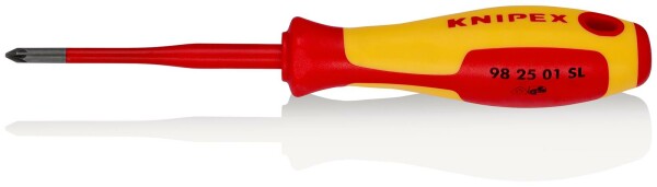 KNIPEX 98 25 01 SL Schraubendreher (Slim) für Kreuzschlitzschrauben Pozidriv® isolierender Mehrkomponenten-Griff, VDE-geprüft brüniert 187 mm