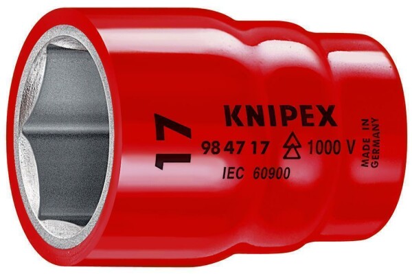 KNIPEX 98 47 1" Steckschlüsseleinsatz (Doppel-Sechskant) mit Innenvierkant 1/2" 61 mm
