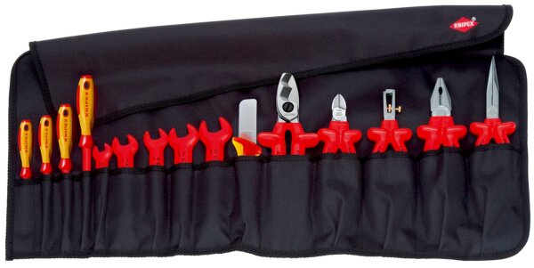 KNIPEX 98 99 13 Werkzeug-Rolltasche 15-teilig mit isolierten Werkzeugen für Arbeiten an elektrischen Anlagen 805 mm