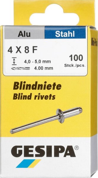 Blindniet Alu/Stahl Flachrundkopf Mini-Pack 4x8mm a 100Stück GESIPA