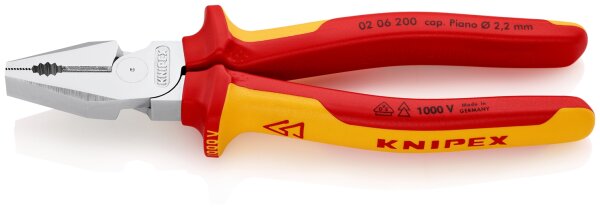 KNIPEX 02 06 200 Kraft-Kombizange isoliert mit Mehrkomponenten-Hüllen, VDE-geprüft verchromt 200 mm