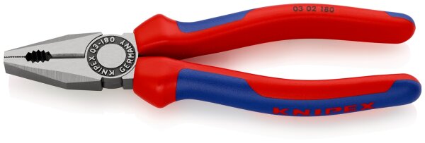 KNIPEX 03 02 180 SB Kombizange mit Mehrkomponenten-Hüllen schwarz atramentiert 180 mm (SB-Karte/Blister)