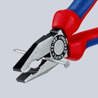 KNIPEX 03 02 180 SB Kombizange mit Mehrkomponenten-Hüllen schwarz atramentiert 180 mm (SB-Karte/Blister)