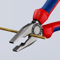 KNIPEX 03 02 180 SB Kombizange mit Mehrkomponenten-Hüllen schwarz atramentiert 180 mm (SB-Karte/Blister)