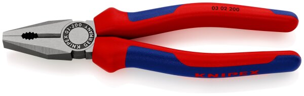 KNIPEX 03 02 200 SB Kombizange mit Mehrkomponenten-Hüllen schwarz atramentiert 200 mm (SB-Karte/Blister)