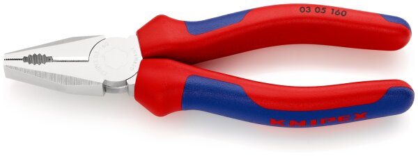 KNIPEX 03 05 160 SB Kombizange mit Mehrkomponenten-Hüllen verchromt 160 mm (SB-Karte/Blister)