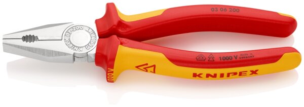 KNIPEX 03 06 200 Kombizange isoliert mit Mehrkomponenten-Hüllen, VDE-geprüft verchromt 200 mm