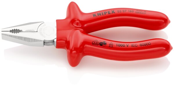 KNIPEX 03 07 160 Kombizange tauchisoliert, VDE-geprüft verchromt 160 mm