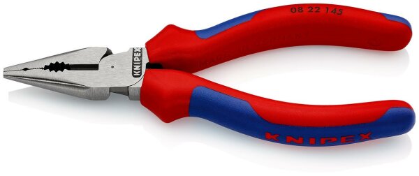 KNIPEX 08 22 145 Spitz-Kombizange mit Mehrkomponenten-Hüllen schwarz atramentiert 145 mm