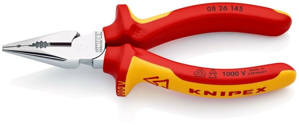 KNIPEX 08 26 145 SB Spitz-Kombizange isoliert mit Mehrkomponenten-Hüllen, VDE-geprüft verchromt 145 mm