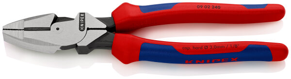 KNIPEX 09 02 240 Kraft-Kombizange "Linemans Pliers" amerikanisches Modell mit Mehrkomponenten-Hüllen schwarz atramentiert 240 mm