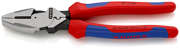 KNIPEX 09 12 240 SB Kraft-Kombizange "Linemans Pliers" amerikanisches Modell mit Mehrkomponenten-Hüllen schwarz atramentiert 240 mm (SB-Karte/Blister)