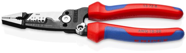 KNIPEX 13 72 8 WireStripper Multifunktions-Elektrikerzange amerikanisches Modell mit Mehrkomponenten-Hüllen schwarz atramentiert 200 mm